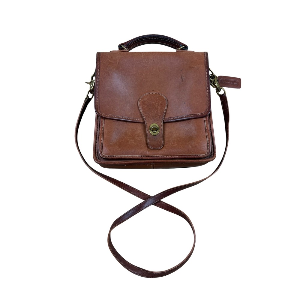 Coach Vintage 9850 Station Bag British Tan Leather Crossbody Satchel Brass 90s